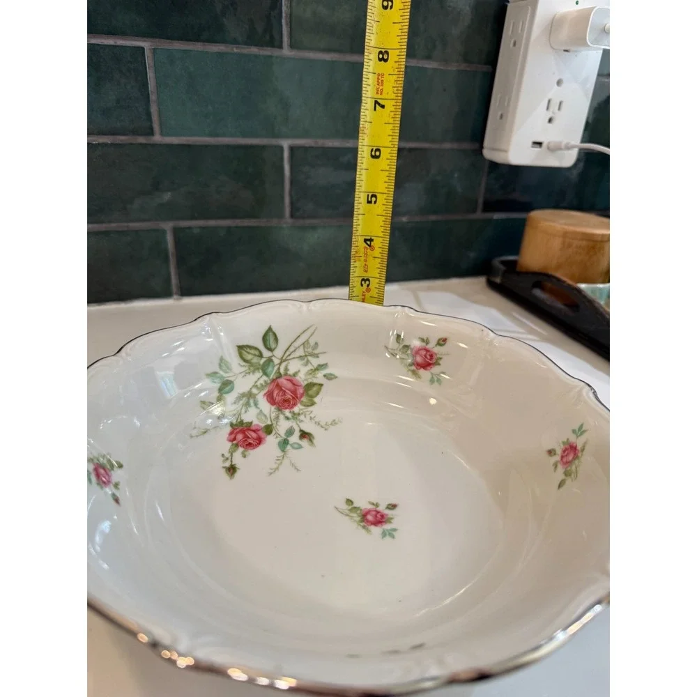 Chalfonte Bavaria Germany Rose Silver Rim Serving Bowl 9.5